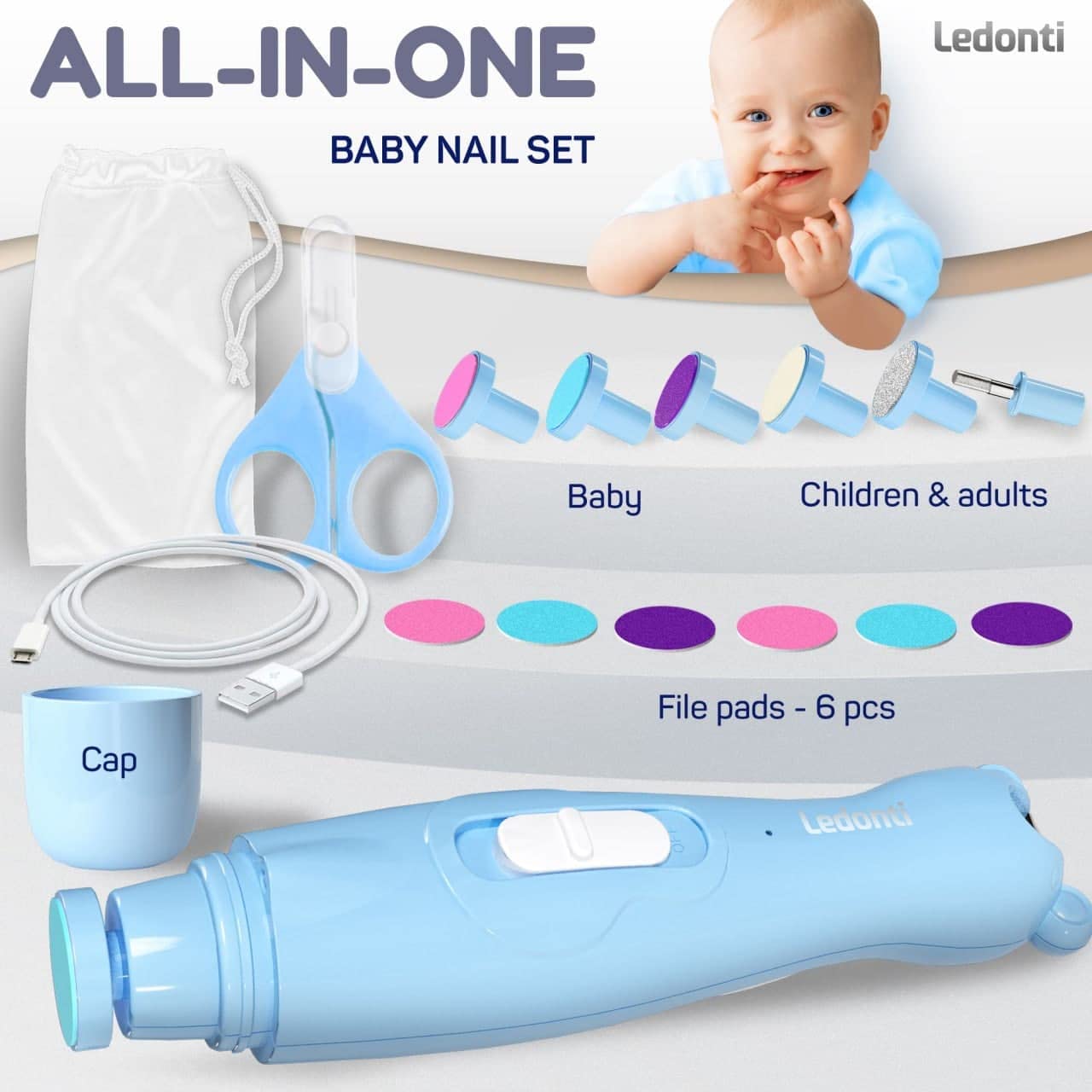 Rechargeable Baby Nail Clippers - Baby Nail Trimmer Electric w/Led Light for Newborn, Infant, Toddler, Kids - Baby Manicure Fingernail Care Set w/Scissors - Baby Essentials Must Haves Grinder Cutter - Image 2